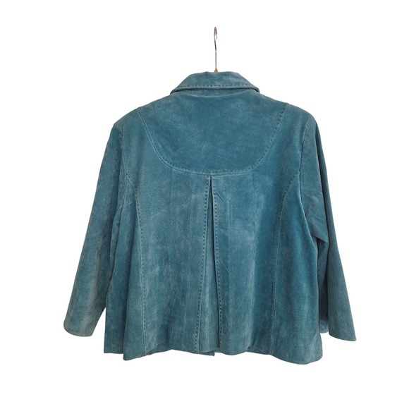 Coldwater Creek Women's Green Blue  Suede Leather Button Front Jacket Size‎ L - Picture 3 of 9